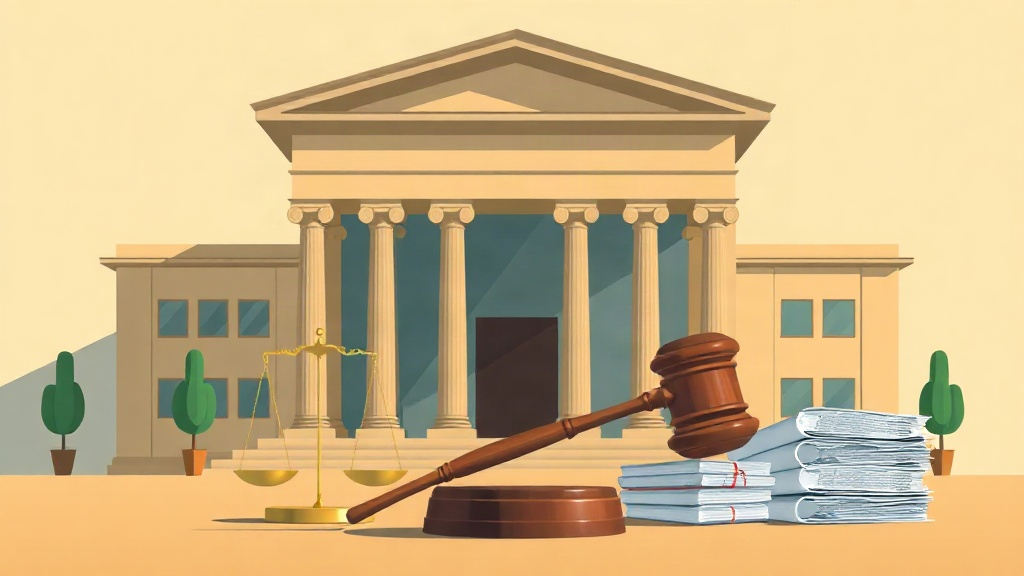 Fórum com balança da justiça e documentos